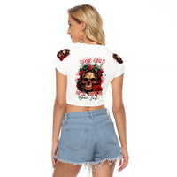 Rose Skull Raglan Cropped T Shirt Some Girl Wear Pink Real Girl Wear Ink - Wonder Print Shop