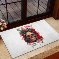 Rose Skull Rubber Doormat Some Girl Wear Pink Real Girl Wear Ink - Wonder Print Shop