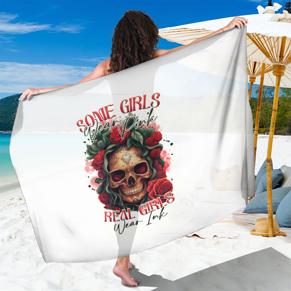 Rose Skull Sarong Some Girl Wear Pink Real Girl Wear Ink - Wonder Print Shop
