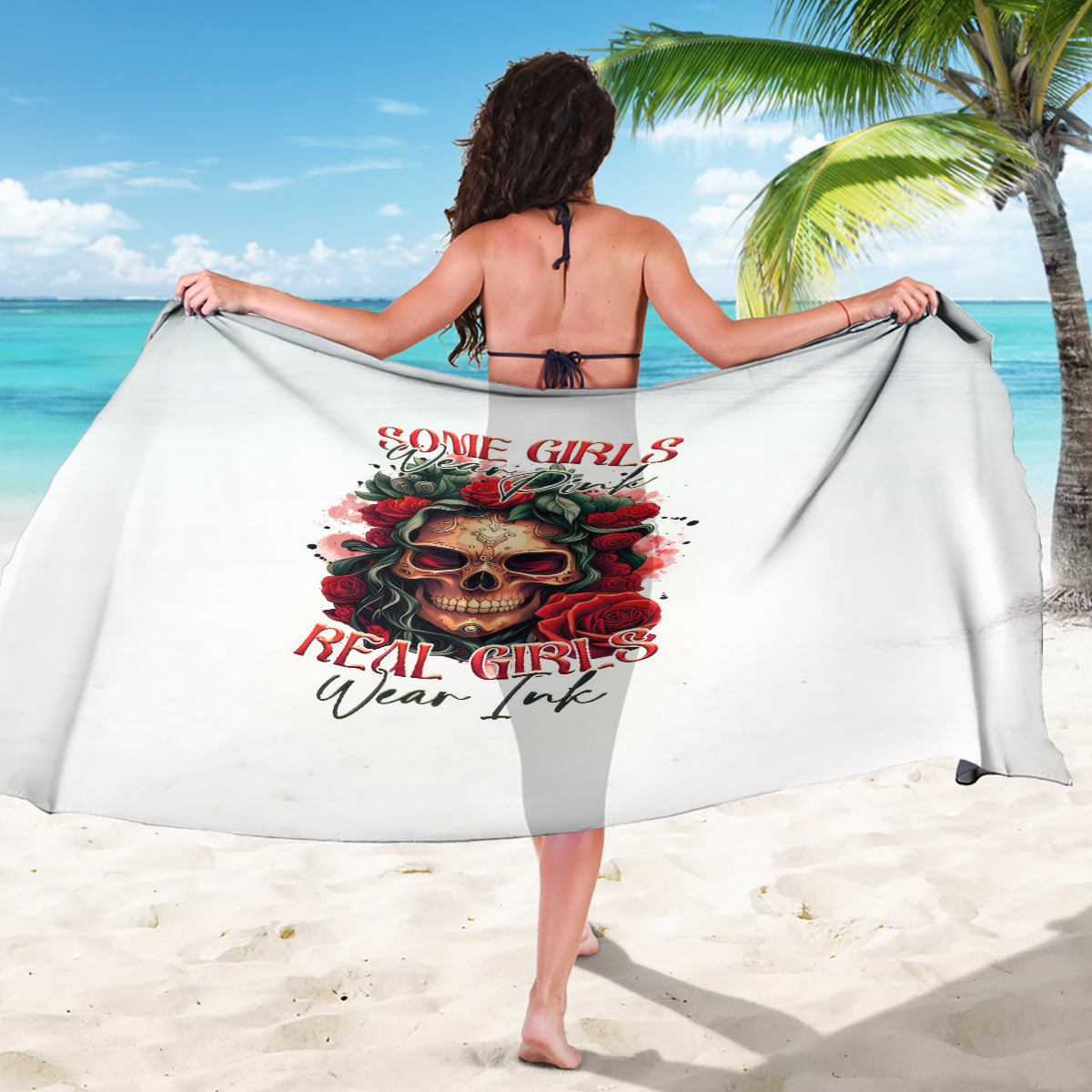 Rose Skull Sarong Some Girl Wear Pink Real Girl Wear Ink - Wonder Print Shop