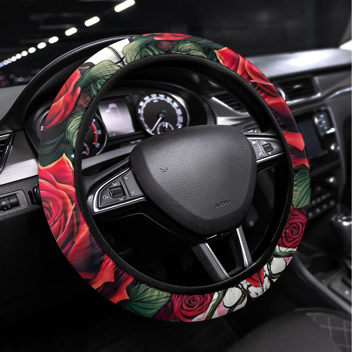 Rose Skull Steering Wheel Cover Some Girl Wear Pink Real Girl Wear Ink - Wonder Print Shop
