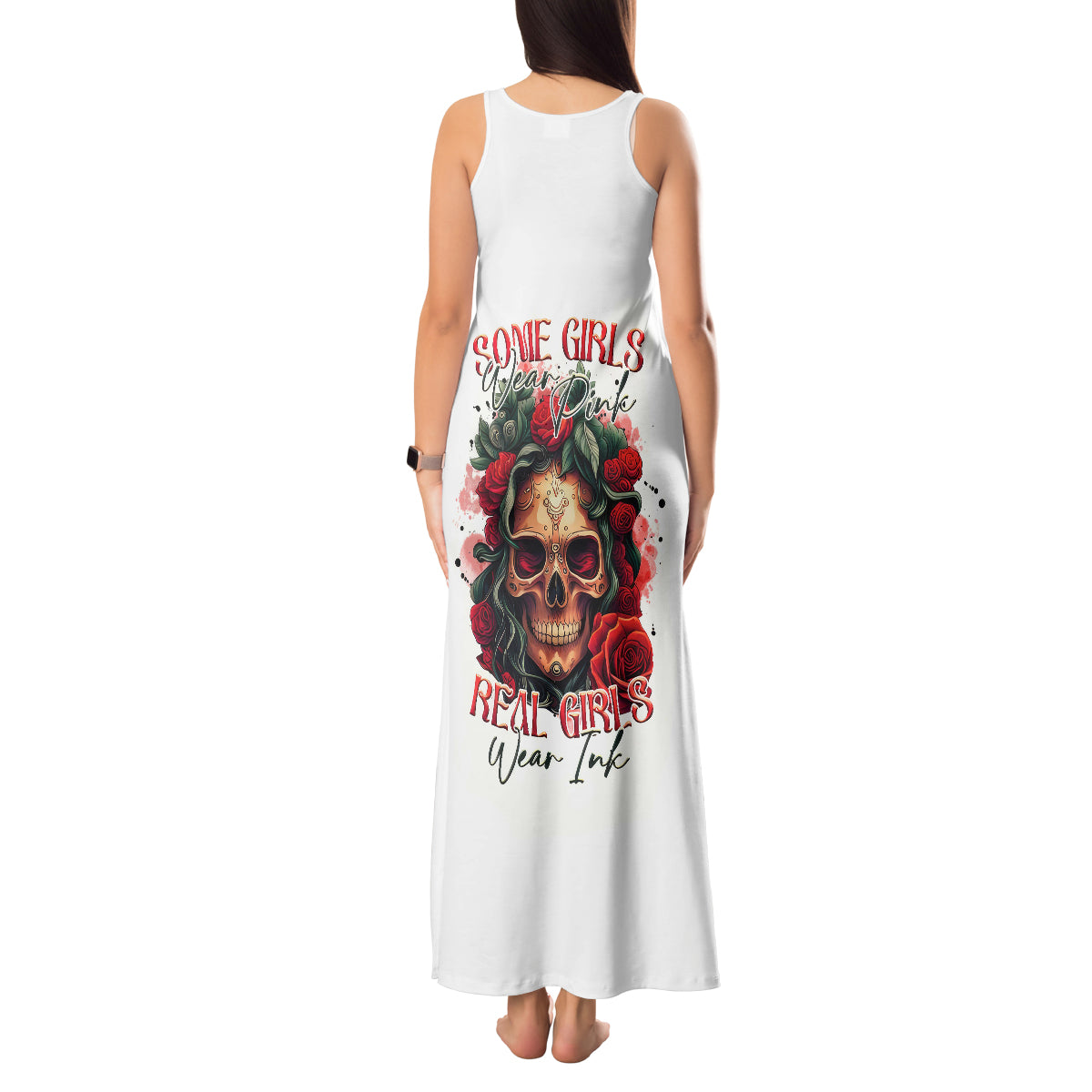Rose Skull Tank Maxi Dress Some Girl Wear Pink Real Girl Wear Ink - Wonder Print Shop