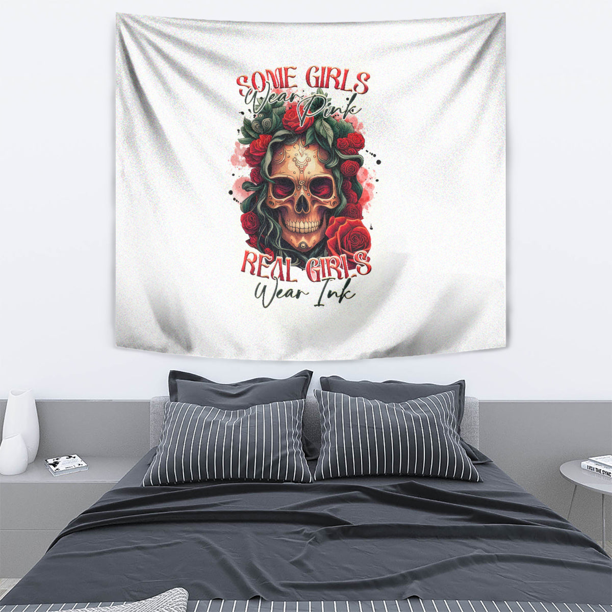 Rose Skull Tapestry Some Girl Wear Pink Real Girl Wear Ink - Wonder Print Shop