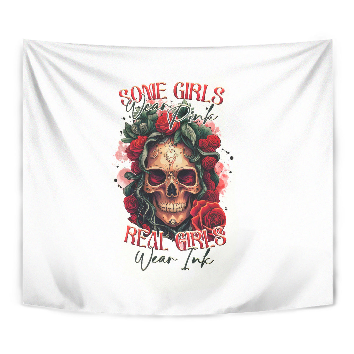 Rose Skull Tapestry Some Girl Wear Pink Real Girl Wear Ink - Wonder Print Shop