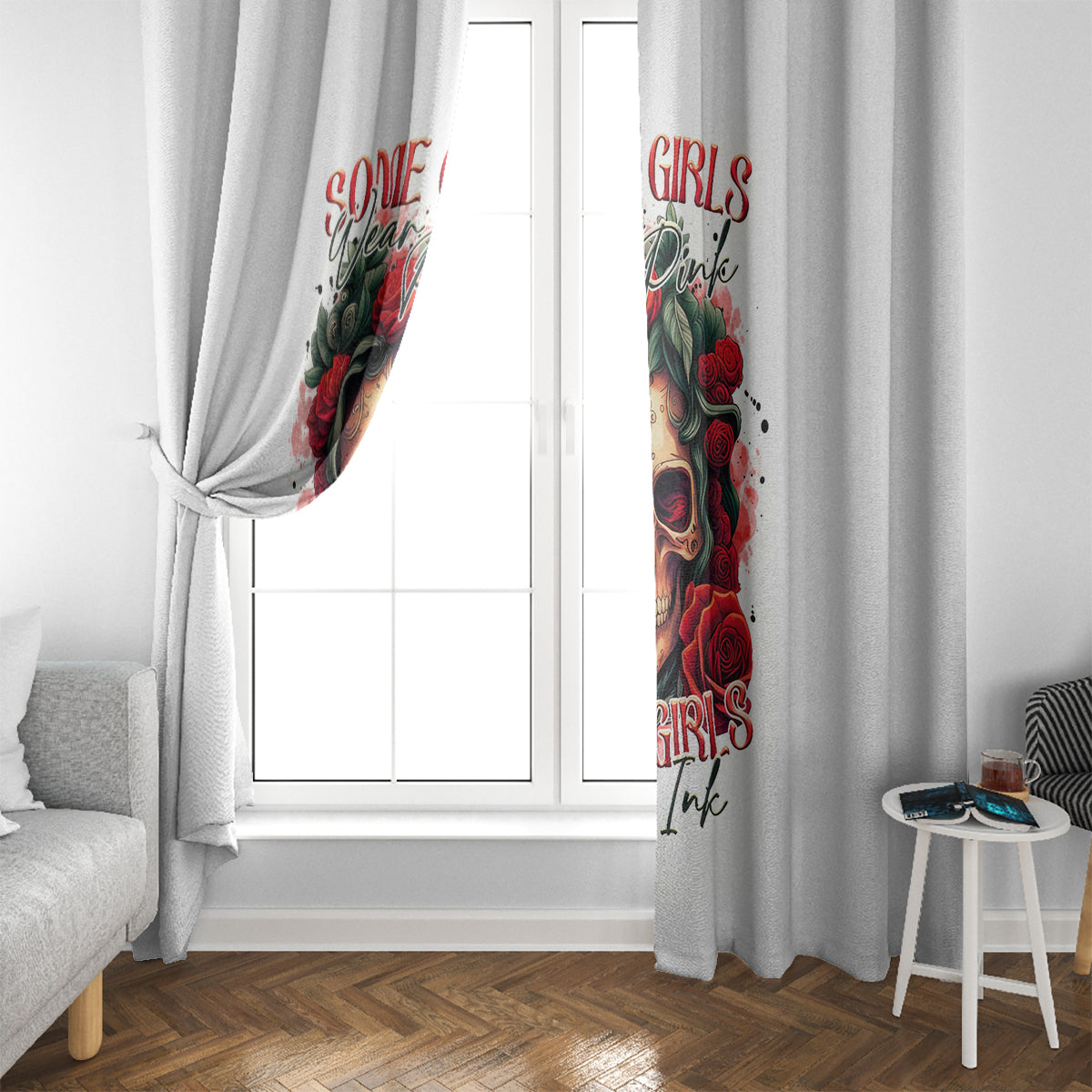 Rose Skull Window Curtain Some Girl Wear Pink Real Girl Wear Ink - Wonder Print Shop