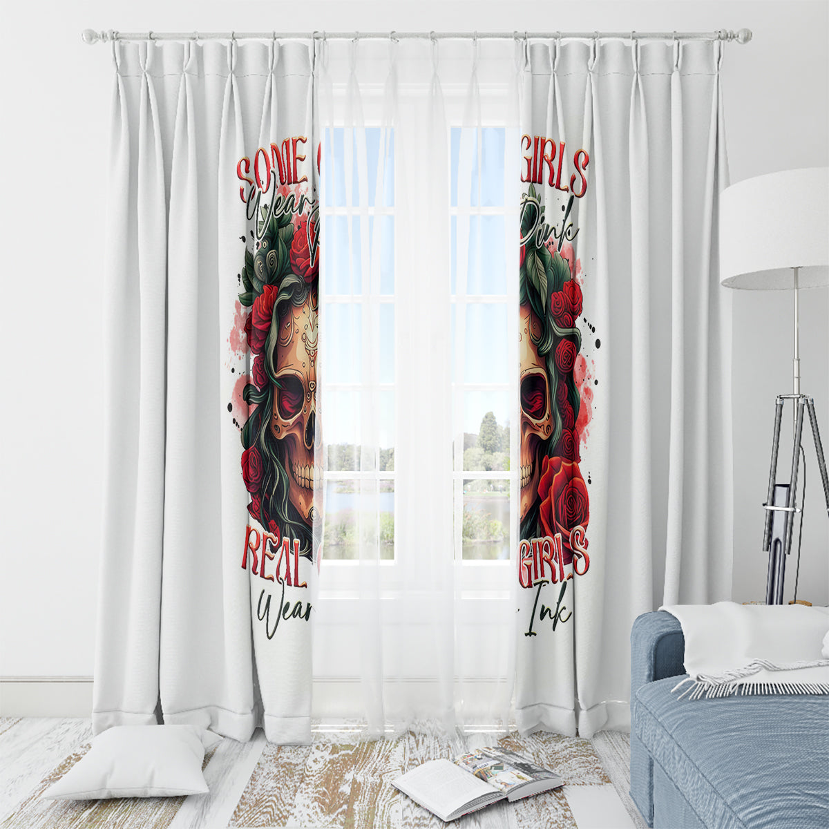 Rose Skull Window Curtain Some Girl Wear Pink Real Girl Wear Ink - Wonder Print Shop