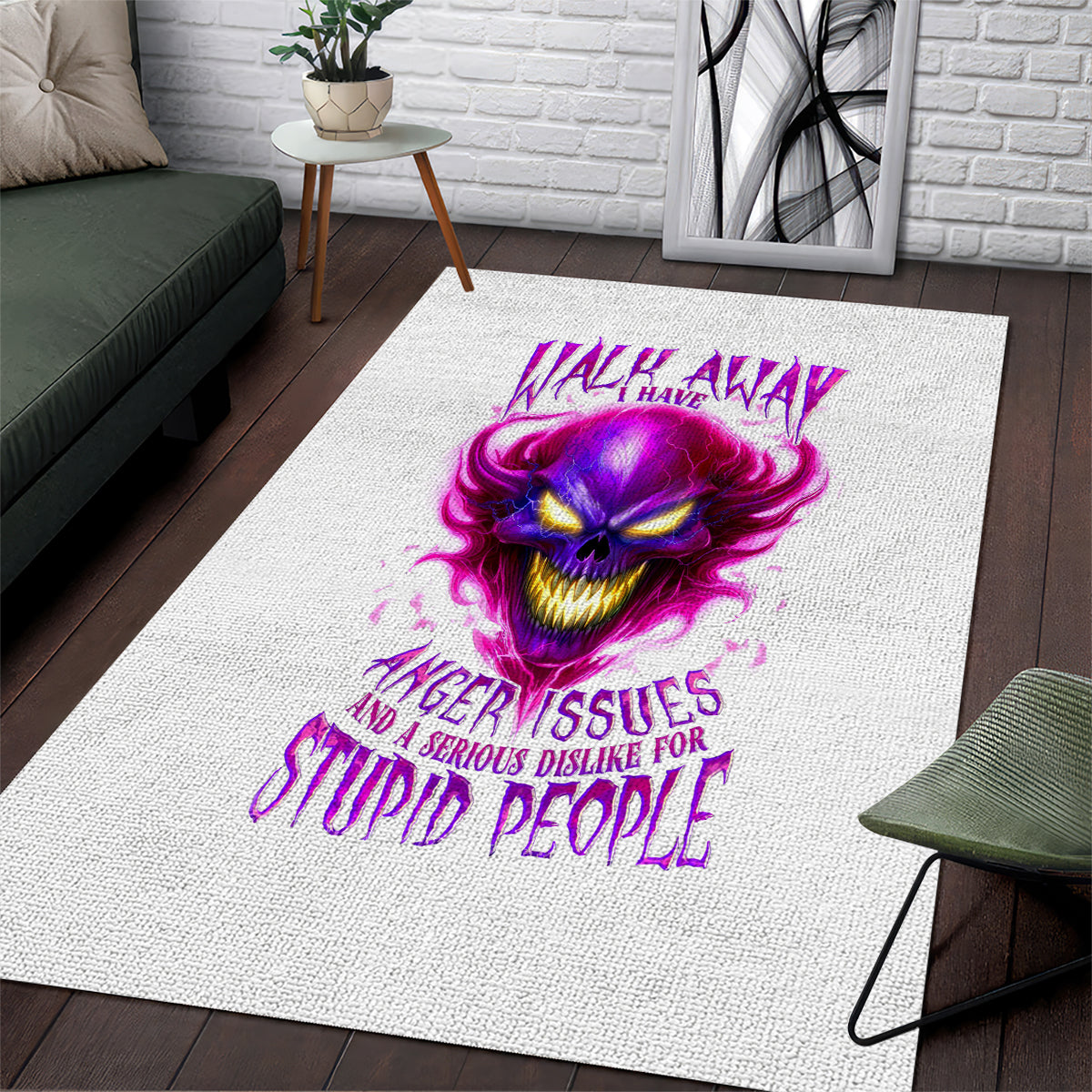 Flame Skull Area Rug Walk Away I Have Anger Issues And Dislike For Stupod People - Wonder Print Shop