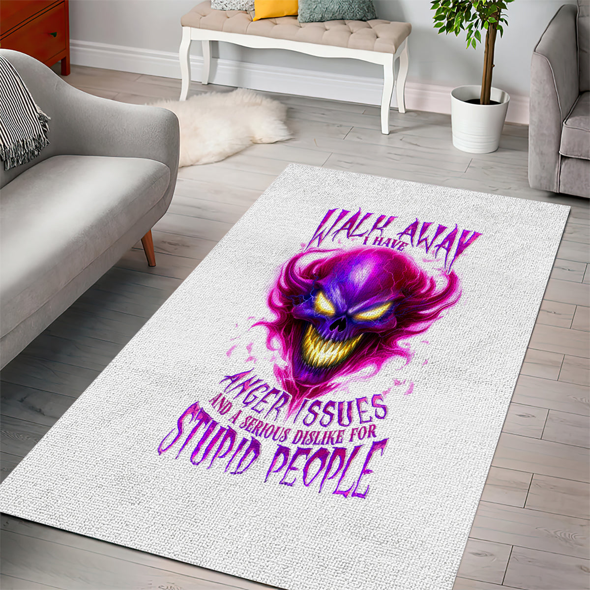 Flame Skull Area Rug Walk Away I Have Anger Issues And Dislike For Stupod People - Wonder Print Shop