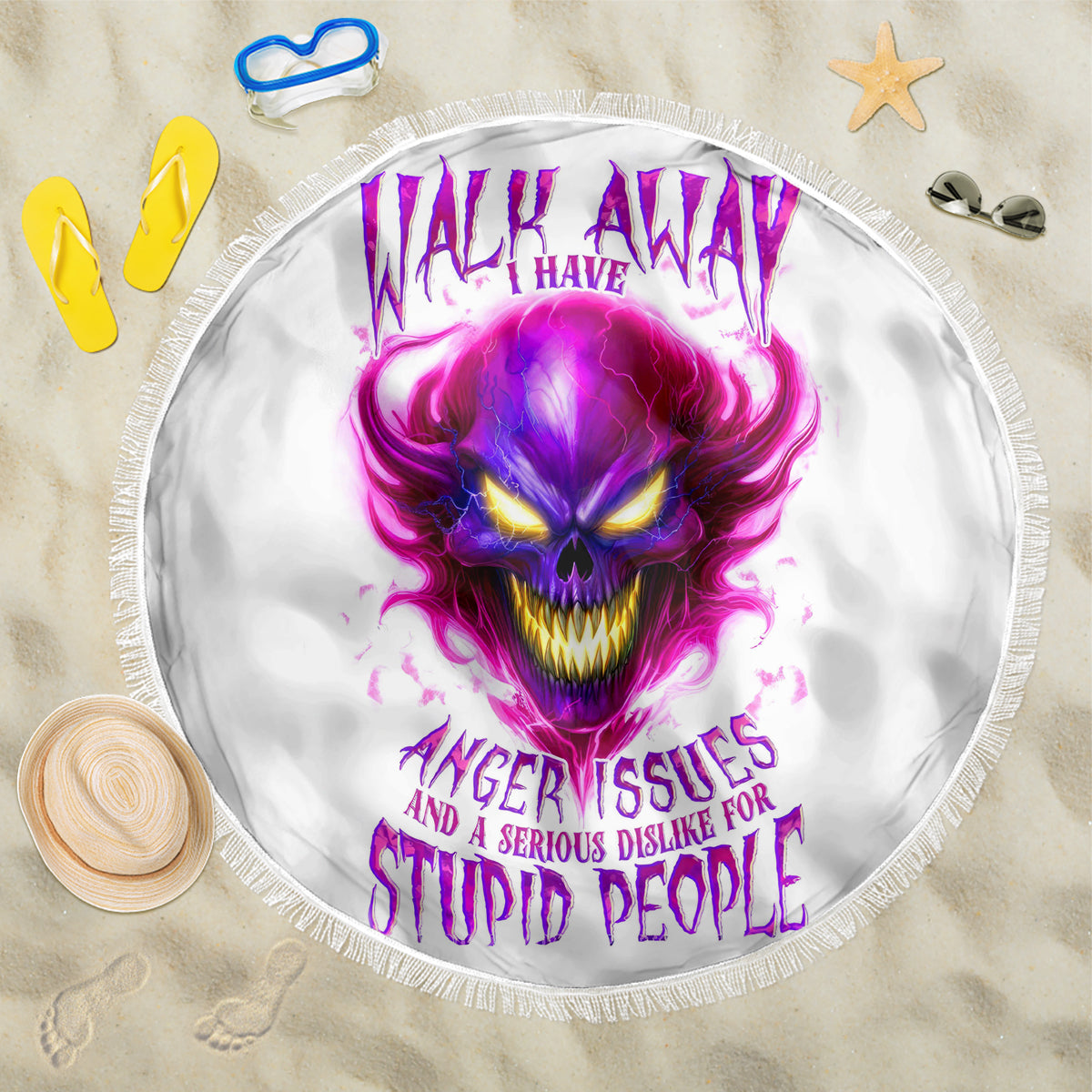 Flame Skull Beach Blanket Walk Away I Have Anger Issues And Dislike For Stupod People - Wonder Print Shop