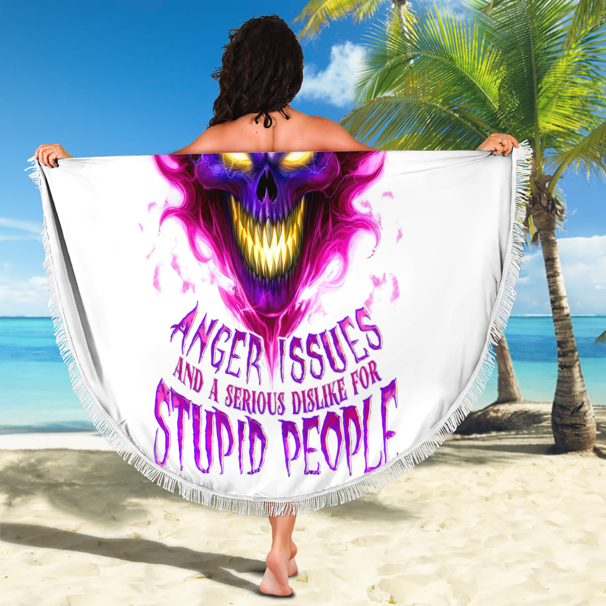 Flame Skull Beach Blanket Walk Away I Have Anger Issues And Dislike For Stupod People - Wonder Print Shop