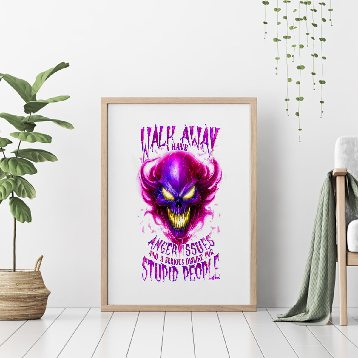 Flame Skull Canvas Wall Art Walk Away I Have Anger Issues And Dislike For Stupod People - Wonder Print Shop