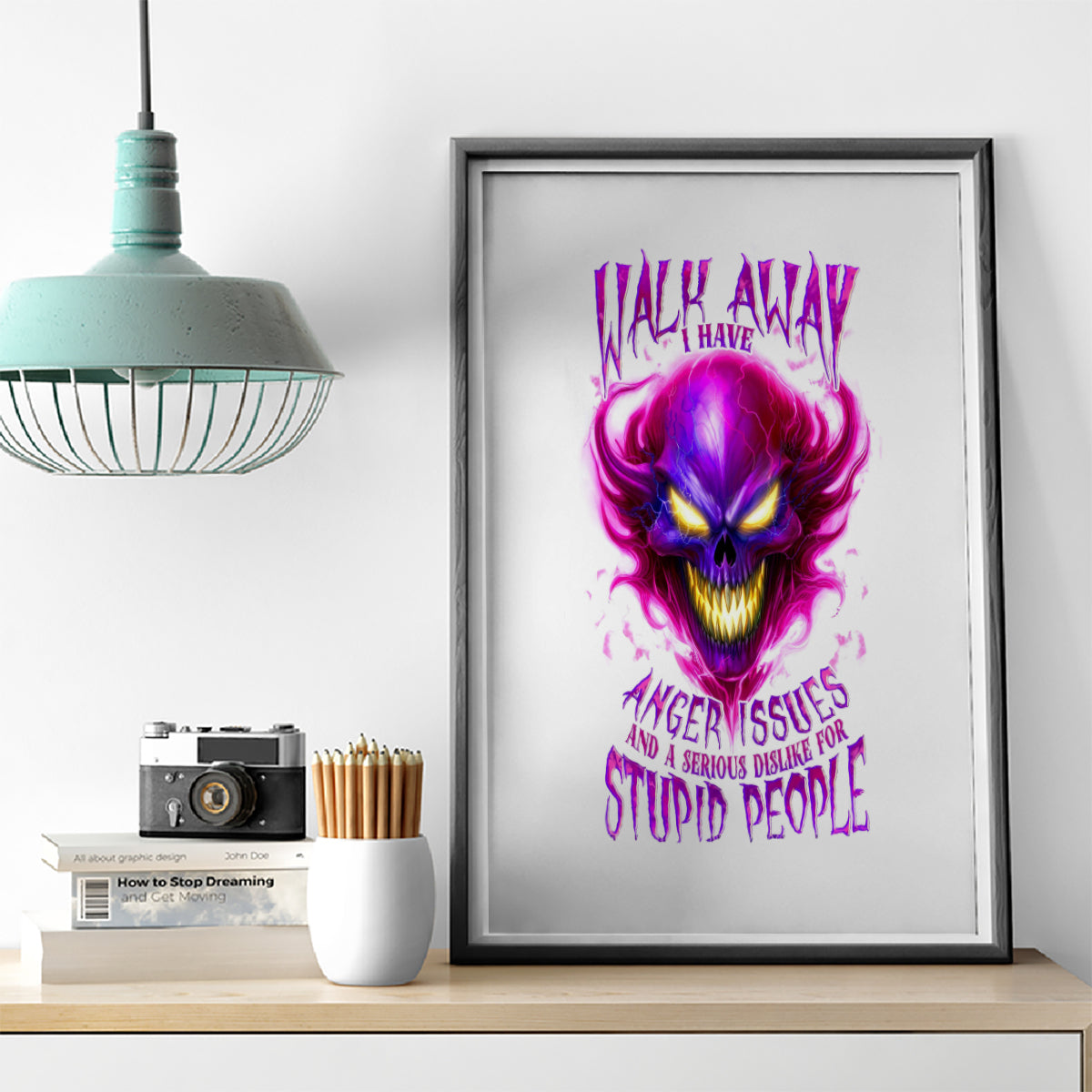 Flame Skull Canvas Wall Art Walk Away I Have Anger Issues And Dislike For Stupod People - Wonder Print Shop