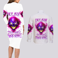 Flame Skull Couples Matching Long Sleeve Bodycon Dress and Long Sleeve Button Shirts Walk Away I Have Anger Issues And Dislike For Stupod People - Wonder Print Shop