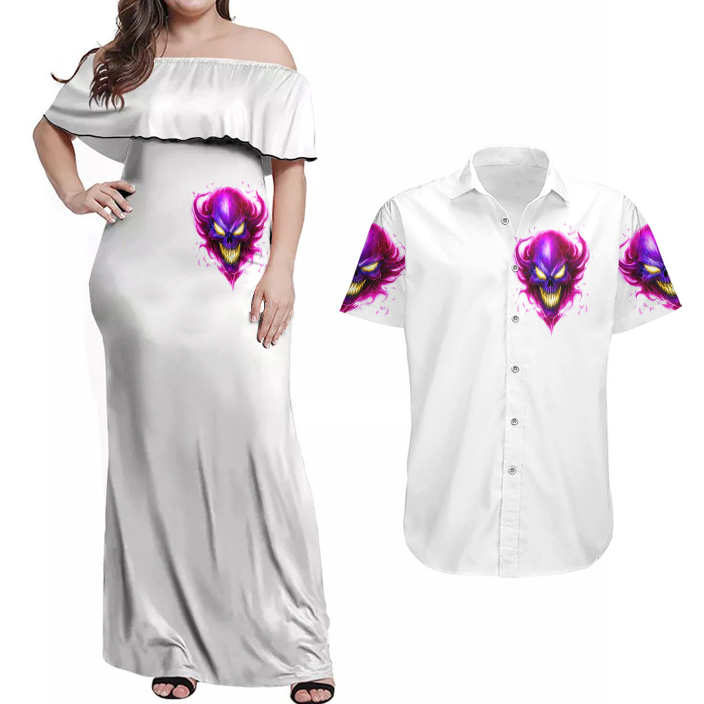 Flame Skull Couples Matching Off Shoulder Maxi Dress and Hawaiian Shirt Walk Away I Have Anger Issues And Dislike For Stupod People - Wonder Print Shop