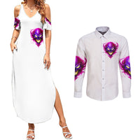 Flame Skull Couples Matching Summer Maxi Dress and Long Sleeve Button Shirts Walk Away I Have Anger Issues And Dislike For Stupod People - Wonder Print Shop