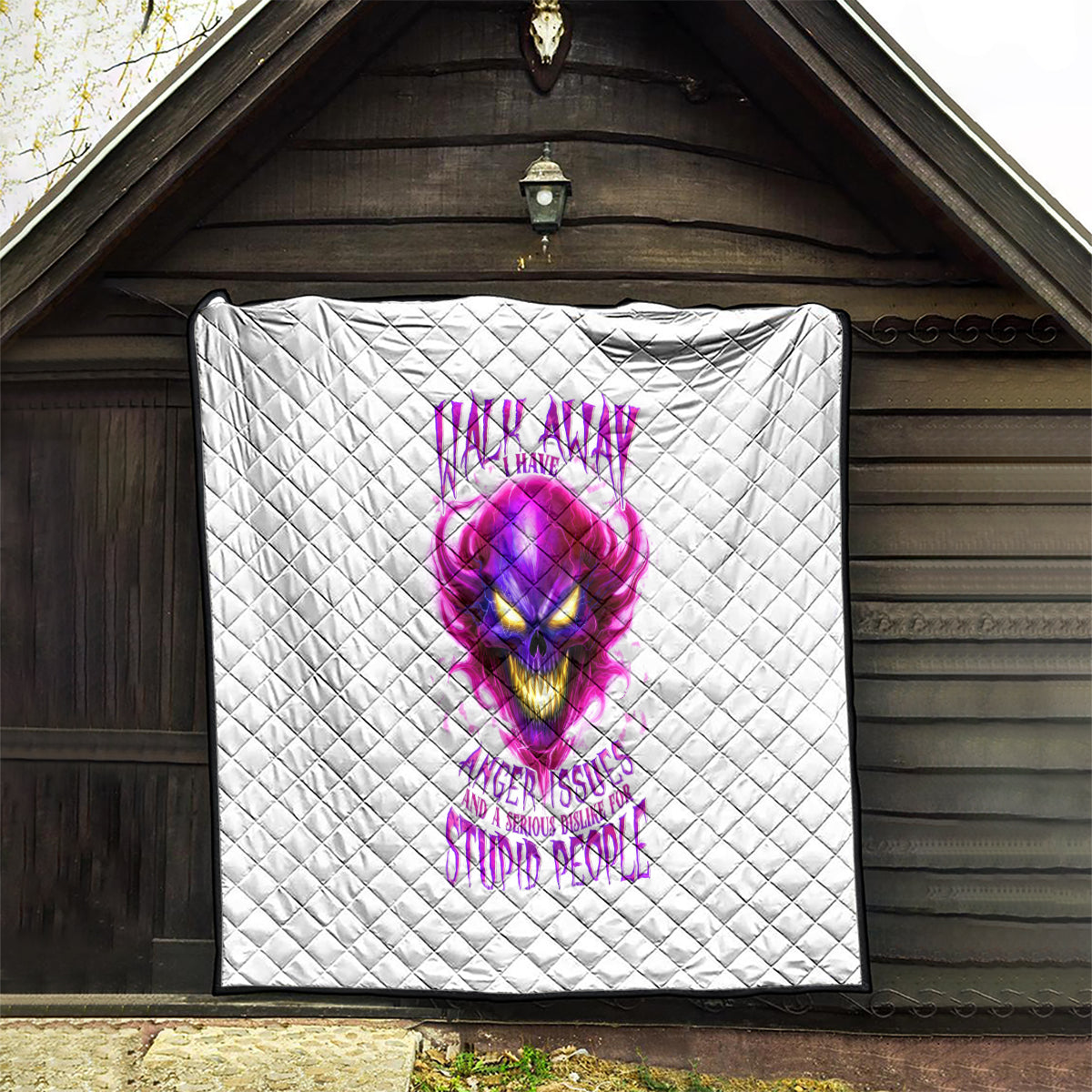 Flame Skull Quilt Walk Away I Have Anger Issues And Dislike For Stupod People - Wonder Print Shop