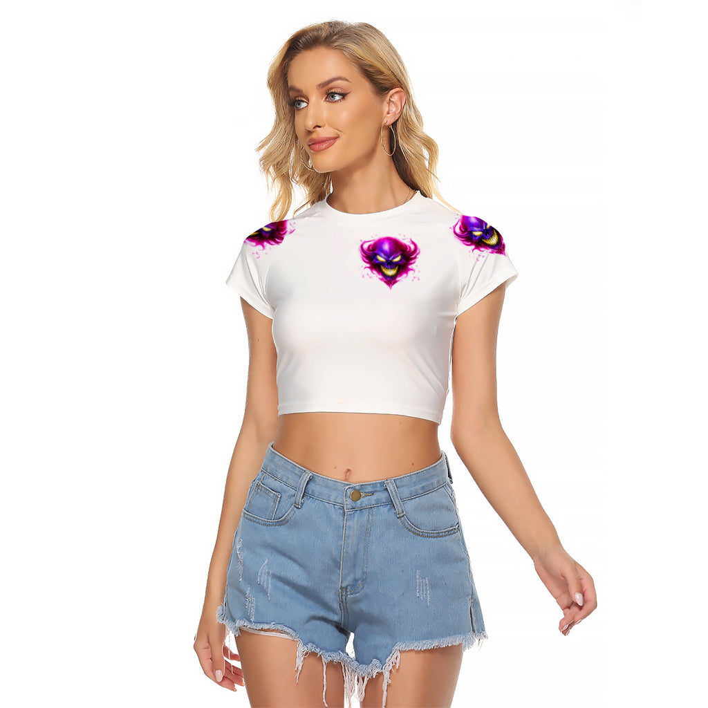 Flame Skull Raglan Cropped T Shirt Walk Away I Have Anger Issues And Dislike For Stupod People - Wonder Print Shop