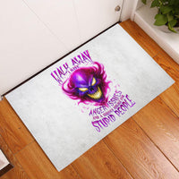 Flame Skull Rubber Doormat Walk Away I Have Anger Issues And Dislike For Stupod People - Wonder Print Shop