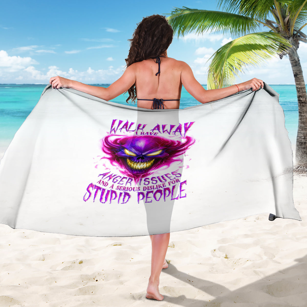 Flame Skull Sarong Walk Away I Have Anger Issues And Dislike For Stupod People - Wonder Print Shop