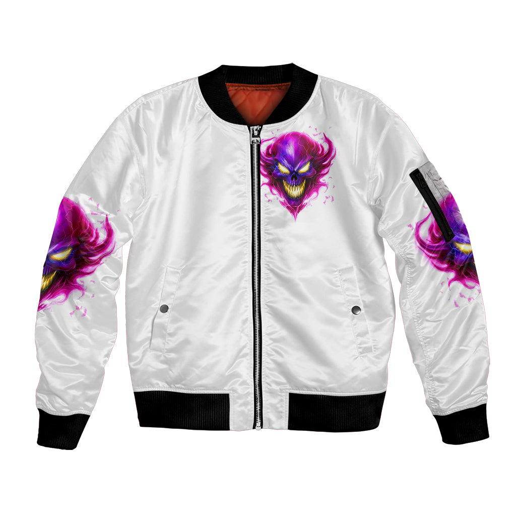 Flame Skull Sleeve Zip Bomber Jacket Walk Away I Have Anger Issues And Dislike For Stupod People - Wonder Print Shop