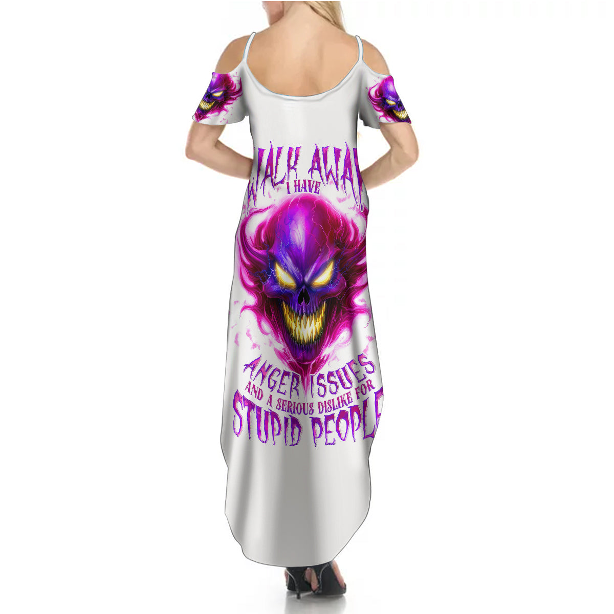 Flame Skull Summer Maxi Dress Walk Away I Have Anger Issues And Dislike For Stupod People - Wonder Print Shop