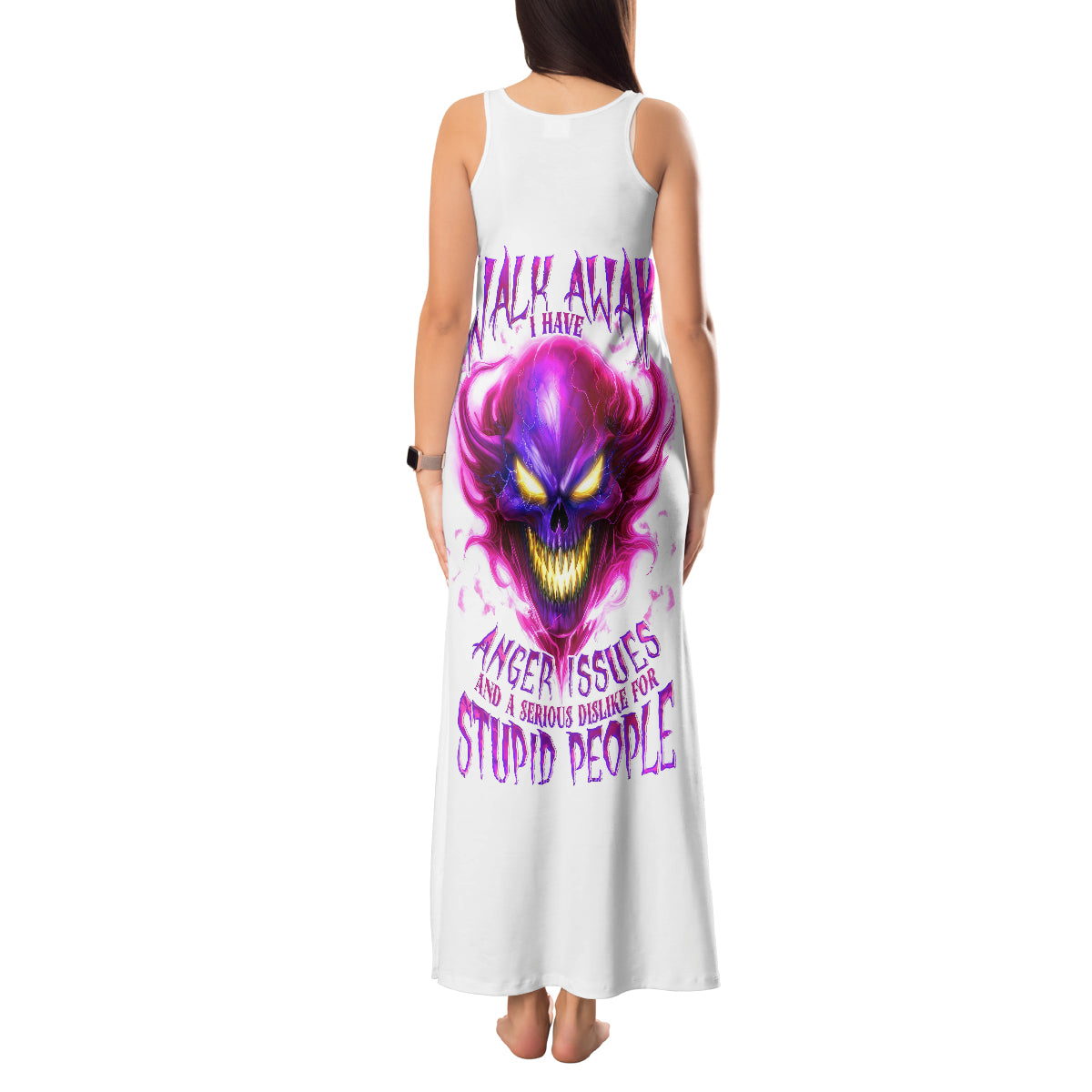 Flame Skull Tank Maxi Dress Walk Away I Have Anger Issues And Dislike For Stupod People - Wonder Print Shop