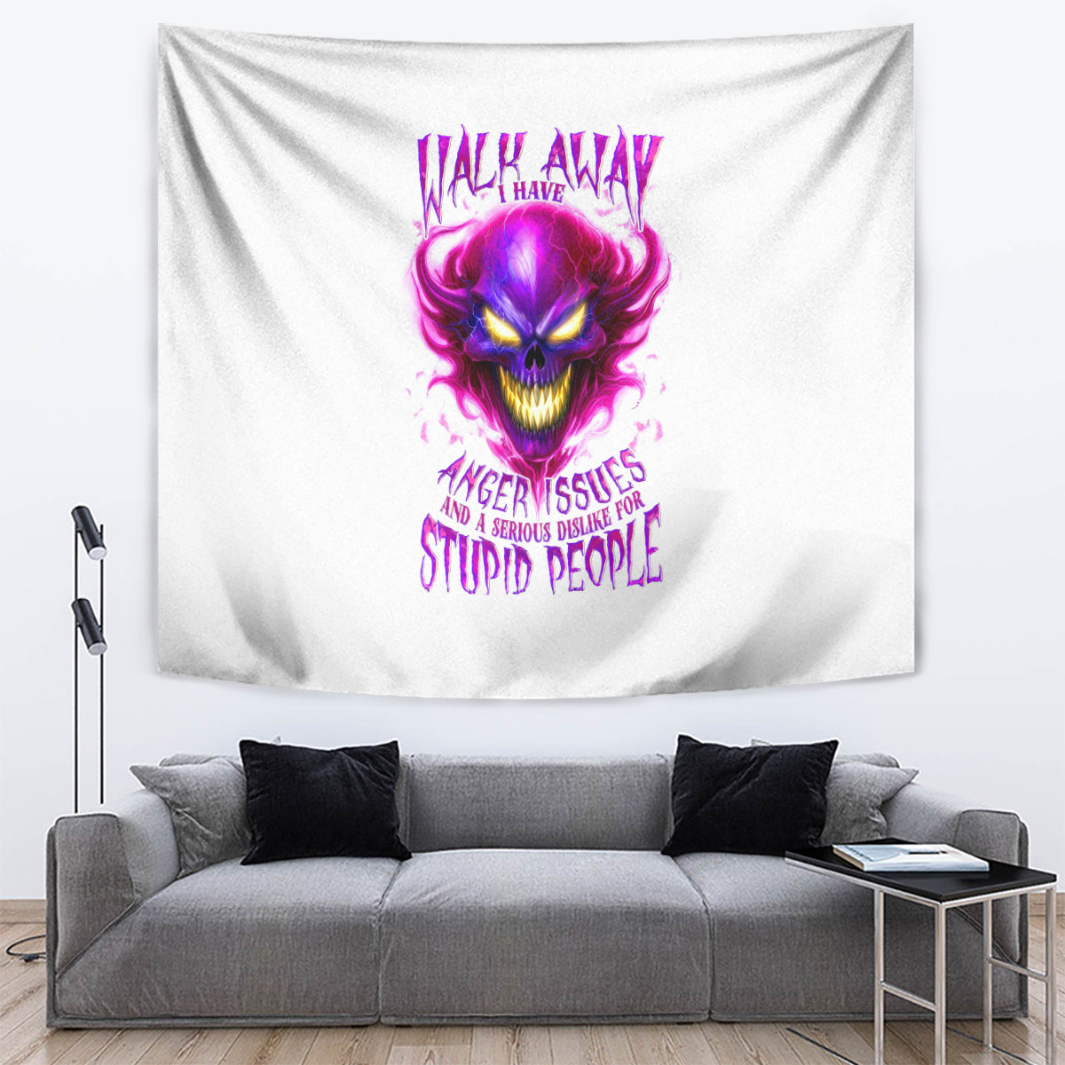 Flame Skull Tapestry Walk Away I Have Anger Issues And Dislike For Stupod People - Wonder Print Shop