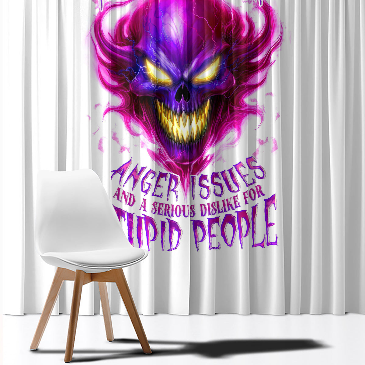 Flame Skull Window Curtain Walk Away I Have Anger Issues And Dislike For Stupod People - Wonder Print Shop