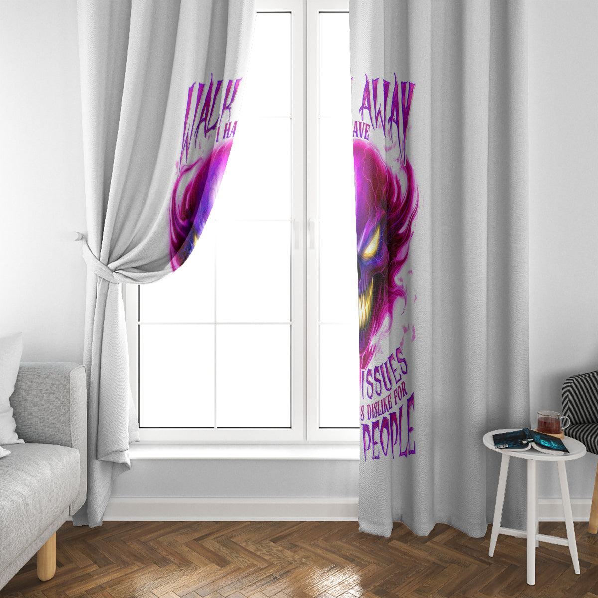 Flame Skull Window Curtain Walk Away I Have Anger Issues And Dislike For Stupod People - Wonder Print Shop