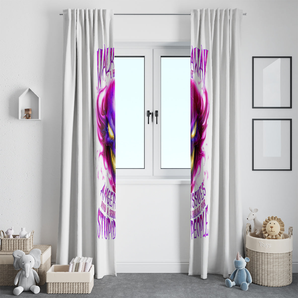 Flame Skull Window Curtain Walk Away I Have Anger Issues And Dislike For Stupod People - Wonder Print Shop