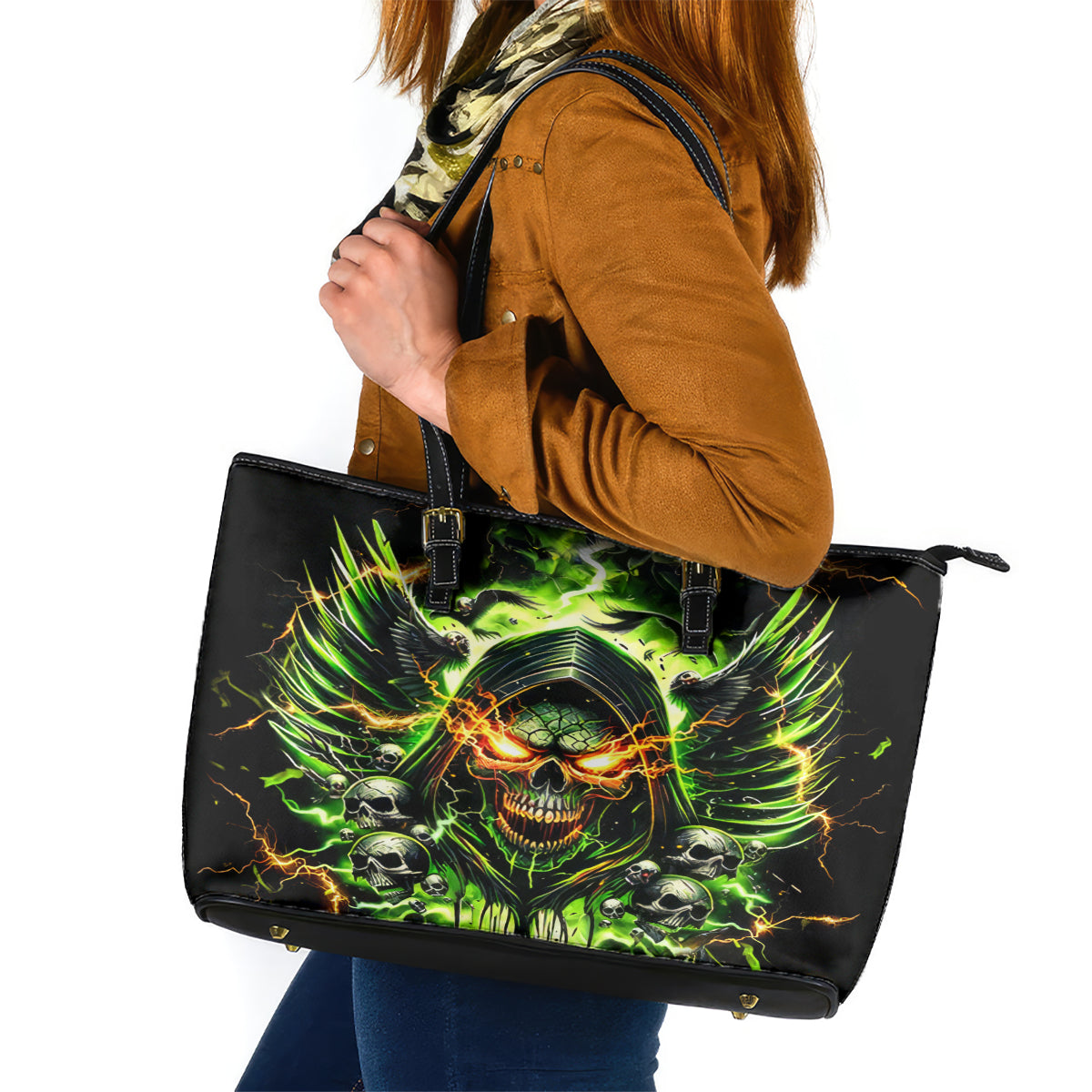 Doule Skull Leather Tote Bag Angel To Some Demon To Most - Wonder Print Shop