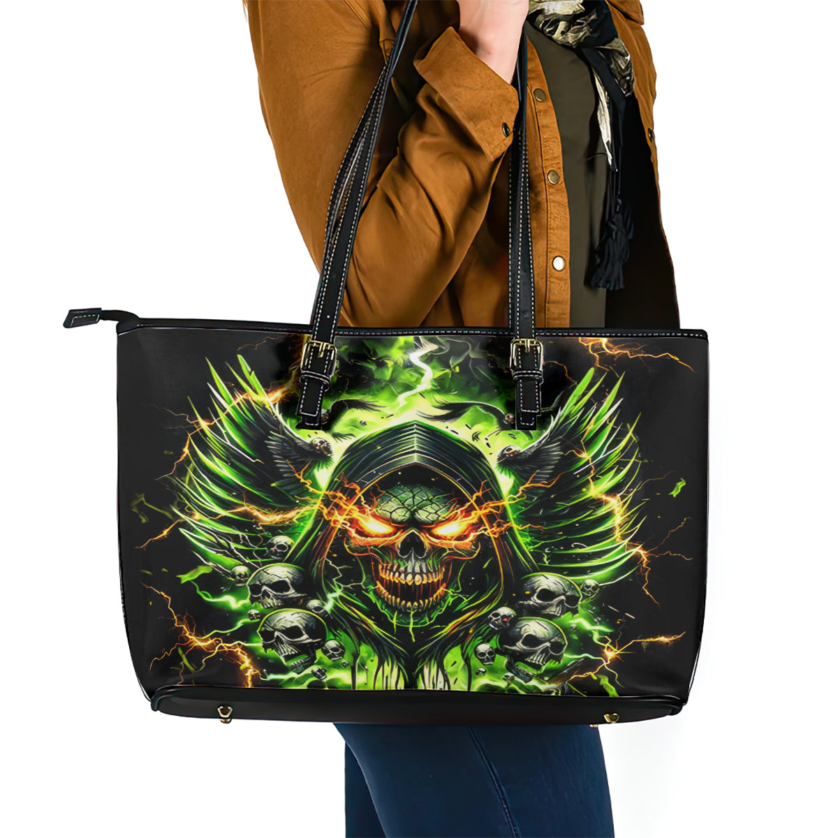 Doule Skull Leather Tote Bag Angel To Some Demon To Most - Wonder Print Shop