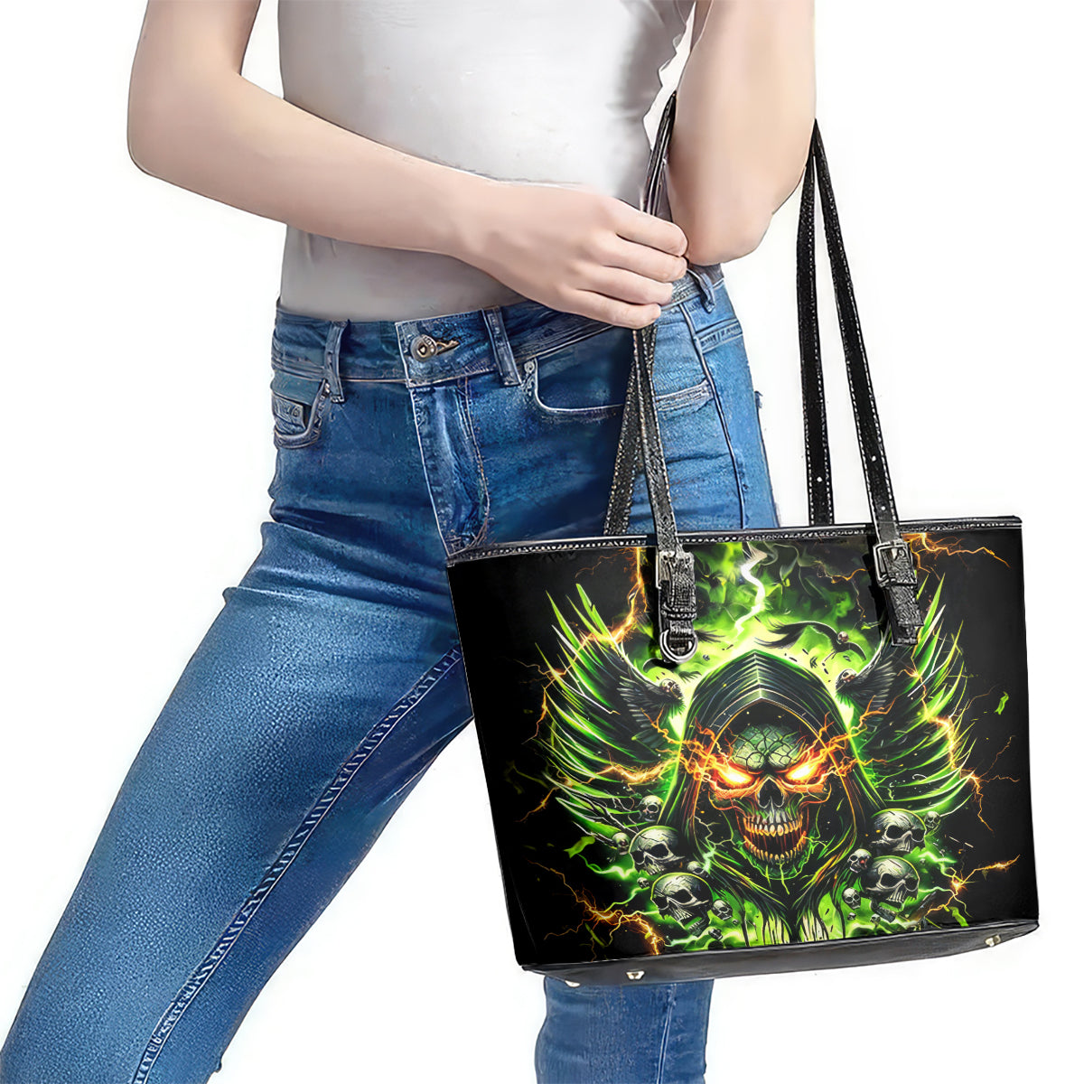 Doule Skull Leather Tote Bag Angel To Some Demon To Most - Wonder Print Shop