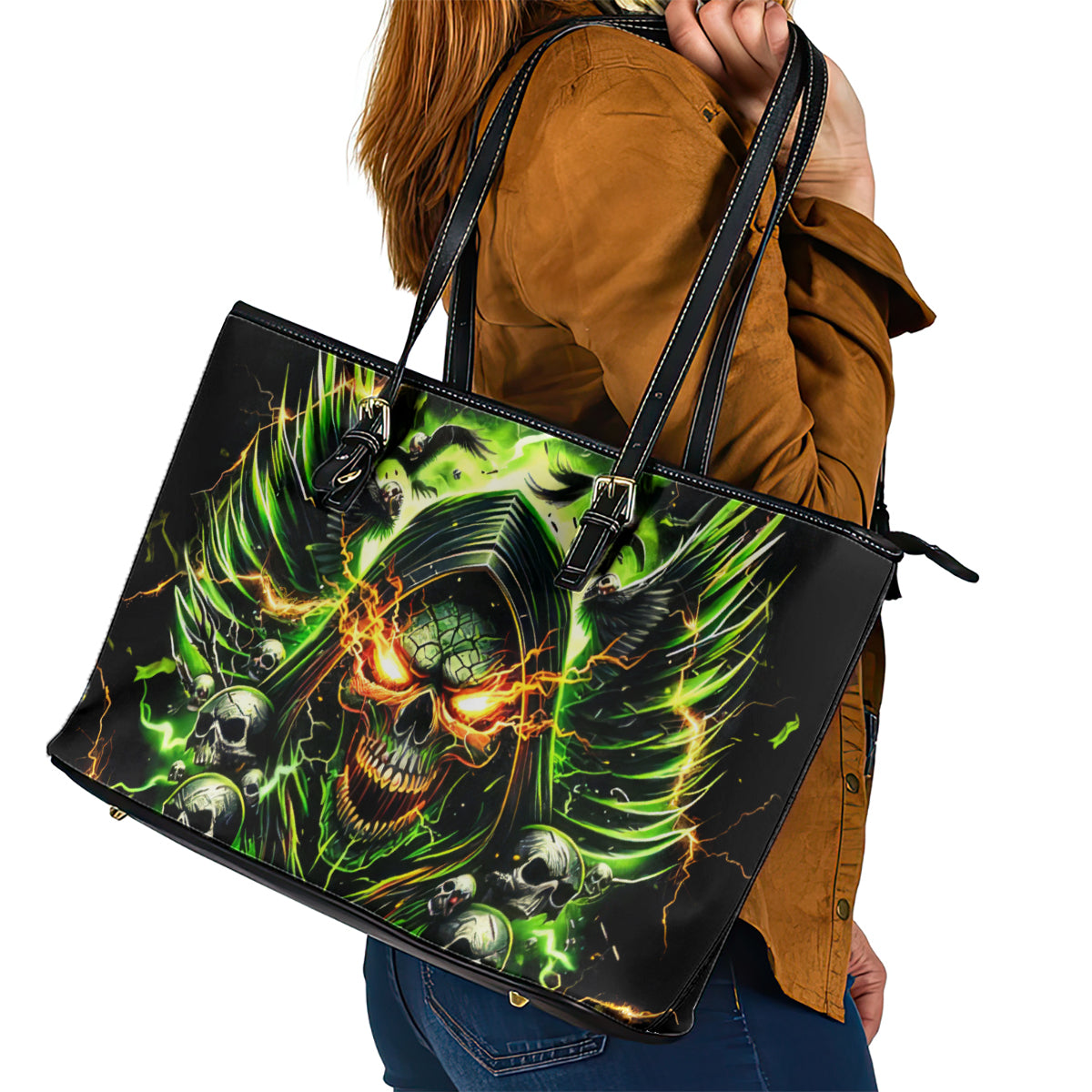 Doule Skull Leather Tote Bag Angel To Some Demon To Most - Wonder Print Shop