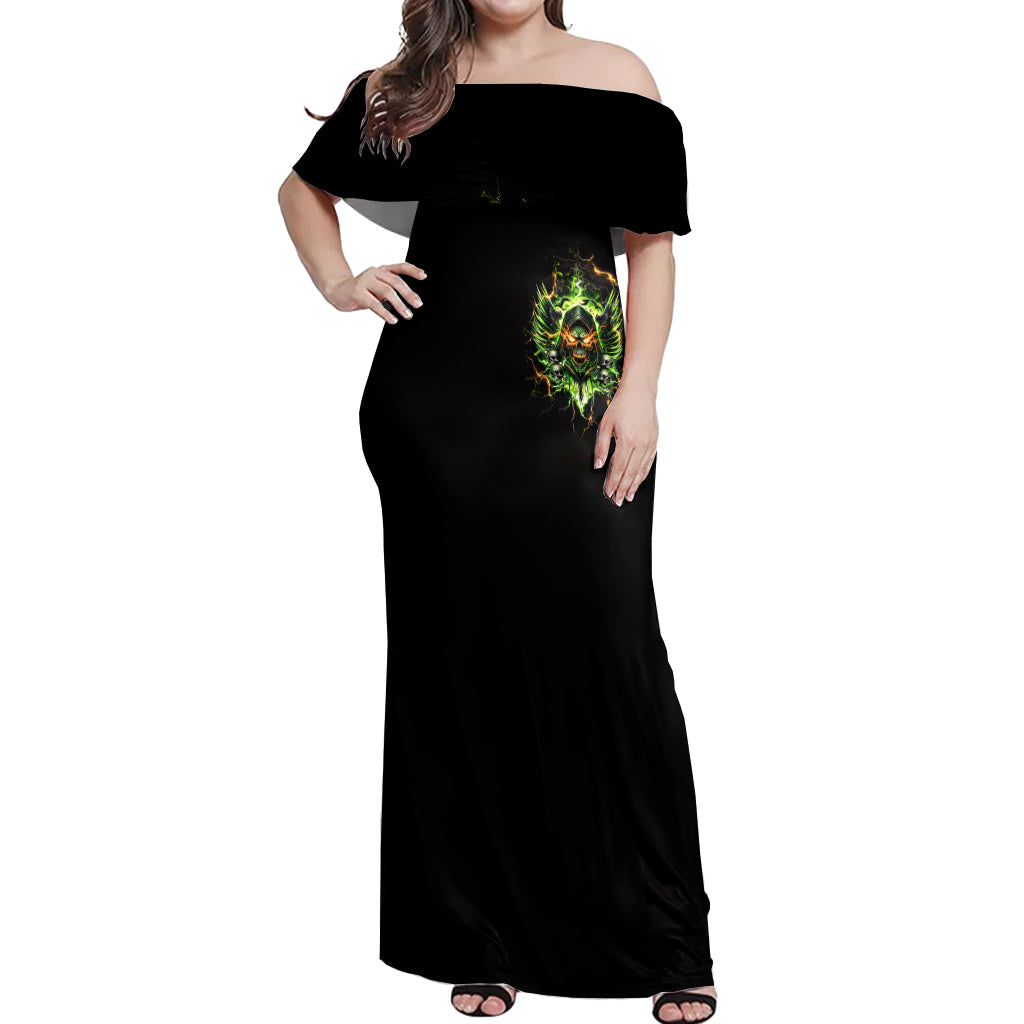Doule Skull Off Shoulder Maxi Dress Angel To Some Demon To Most - Wonder Print Shop