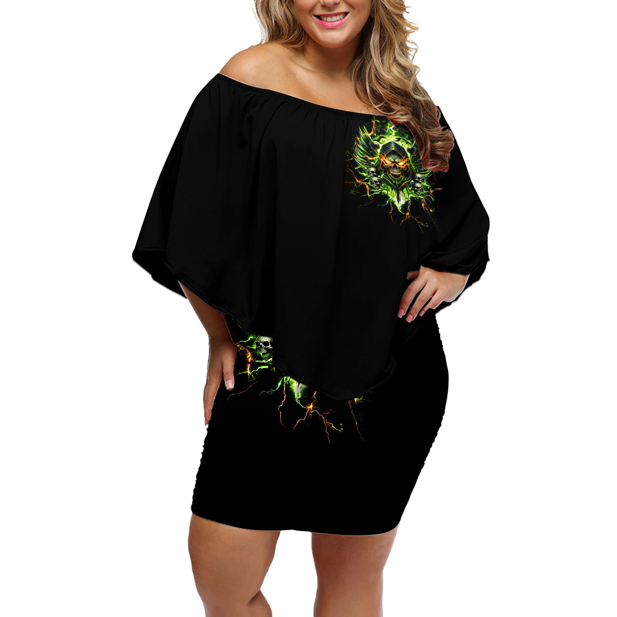 Doule Skull Off Shoulder Short Dress Angel To Some Demon To Most - Wonder Print Shop
