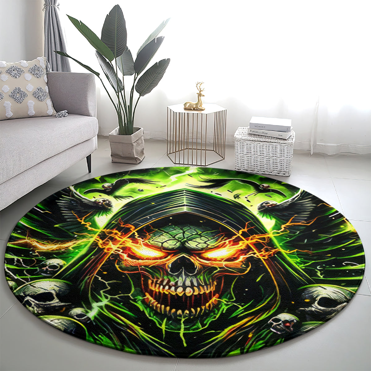 Doule Skull Round Carpet Angel To Some Demon To Most
