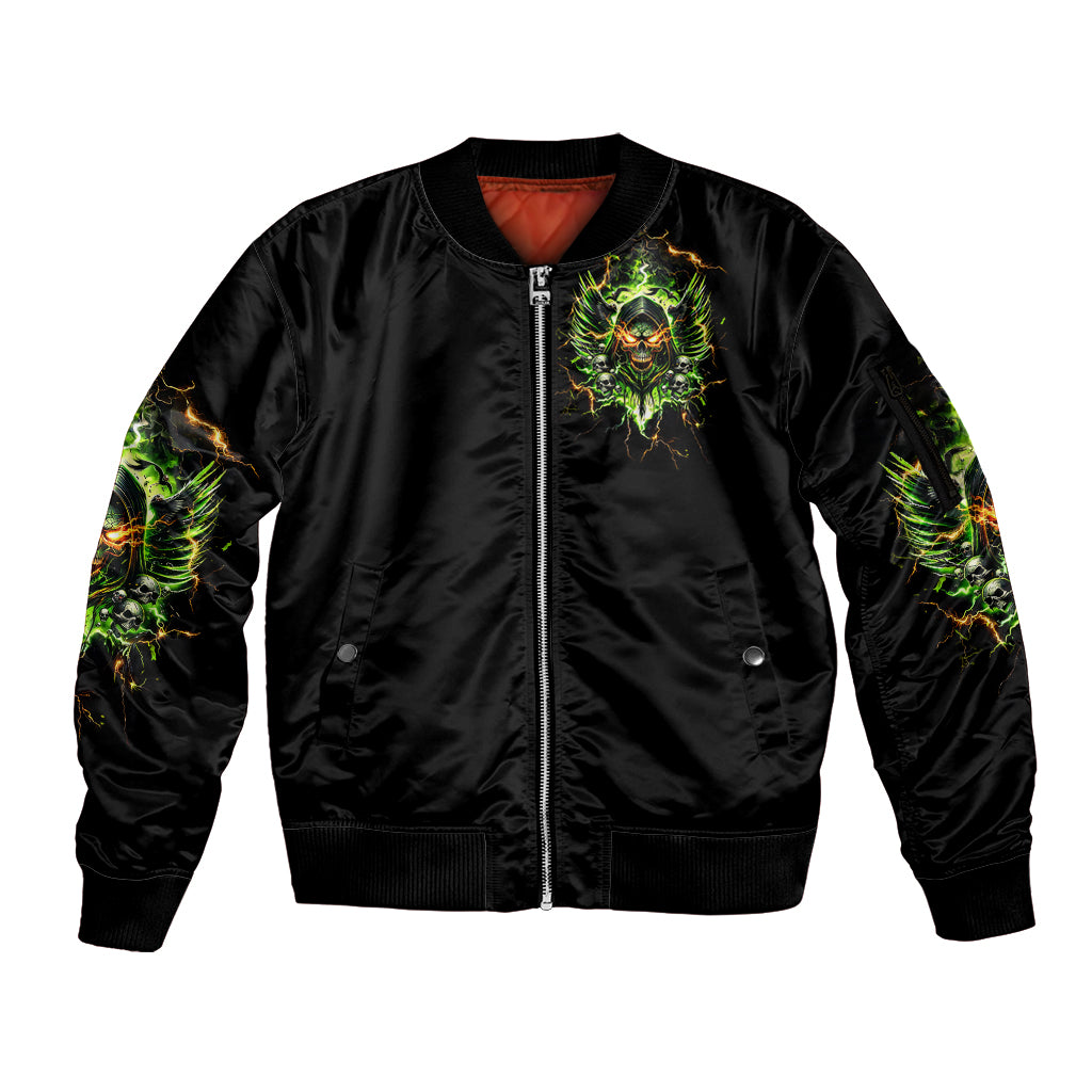Doule Skull Sleeve Zip Bomber Jacket Angel To Some Demon To Most - Wonder Print Shop