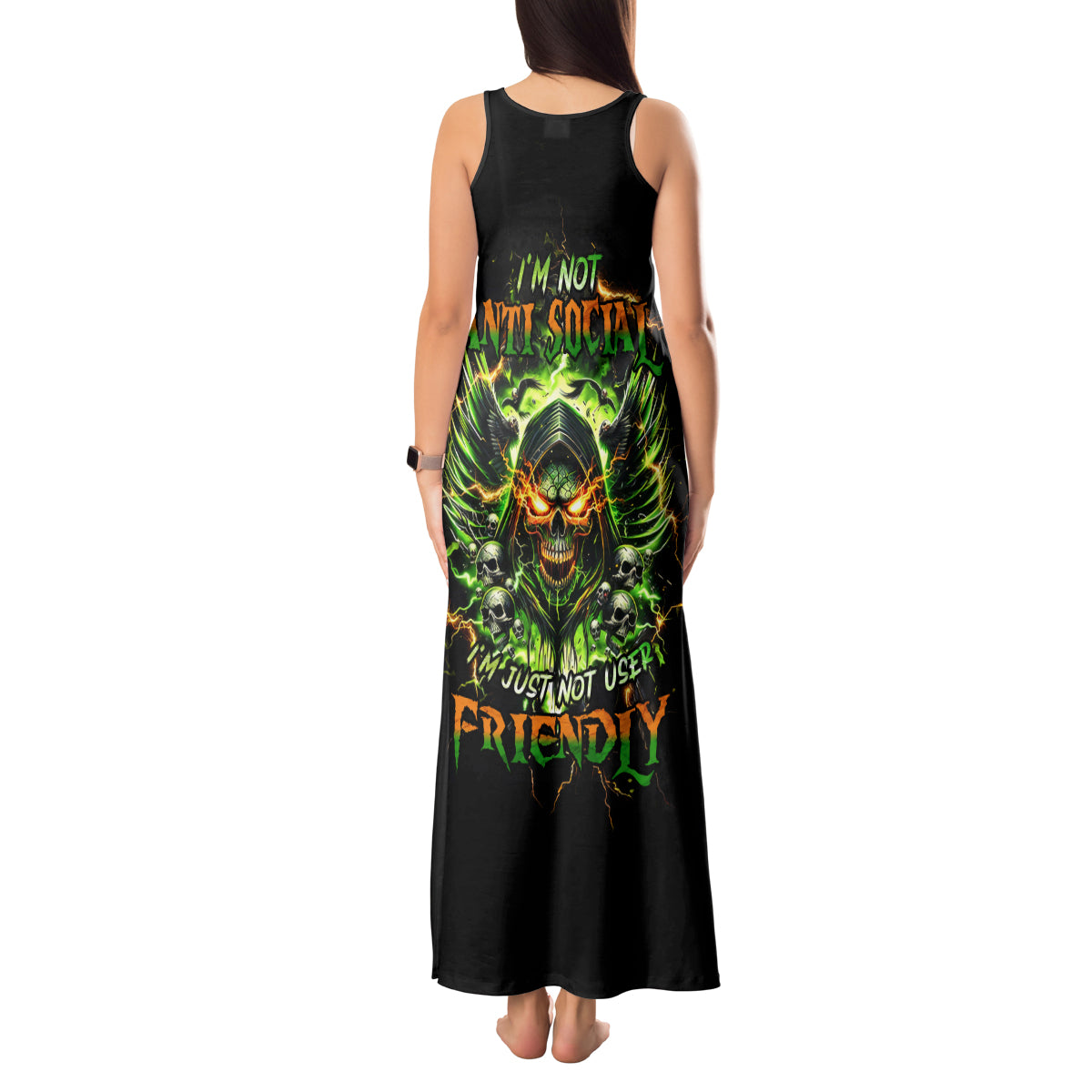 Doule Skull Tank Maxi Dress Angel To Some Demon To Most - Wonder Print Shop