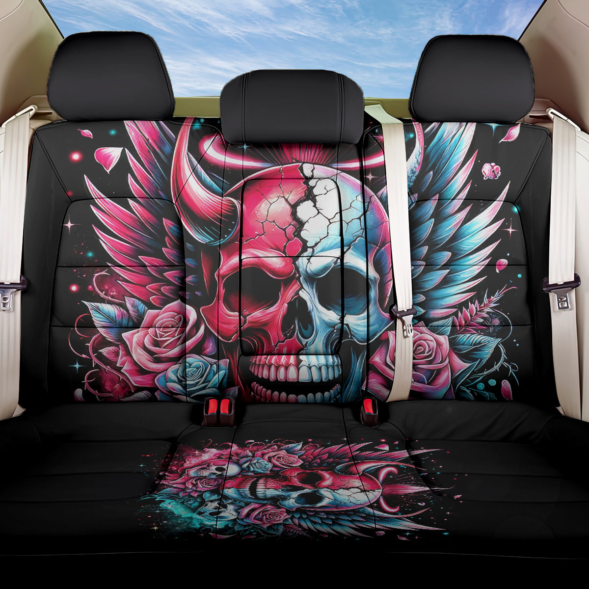 Couple Skull Back Car Seat Cover She Was And Angel Craving Chaos Demon Seeking Peace
