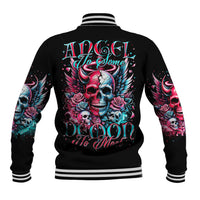 Couple Skull Baseball Jacket She Was And Angel Craving Chaos Demon Seeking Peace - Wonder Print Shop