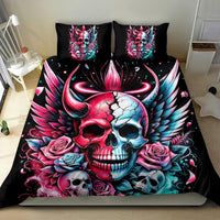 Couple Skull Bedding Set She Was And Angel Craving Chaos Demon Seeking Peace - Wonder Print Shop