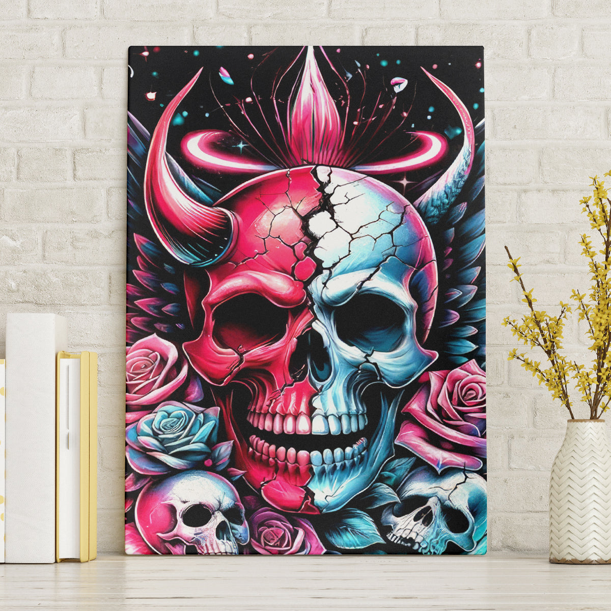 Couple Skull Canvas Wall Art She Was And Angel Craving Chaos Demon Seeking Peace - Wonder Print Shop