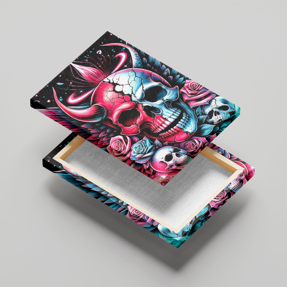 Couple Skull Canvas Wall Art She Was And Angel Craving Chaos Demon Seeking Peace - Wonder Print Shop