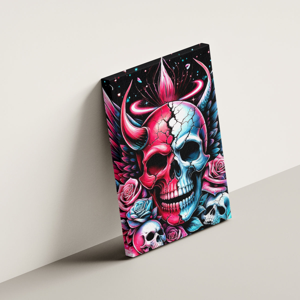 Couple Skull Canvas Wall Art She Was And Angel Craving Chaos Demon Seeking Peace - Wonder Print Shop