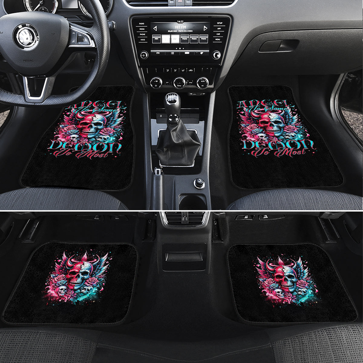 Couple Skull Car Mats She Was And Angel Craving Chaos Demon Seeking Peace - Wonder Print Shop