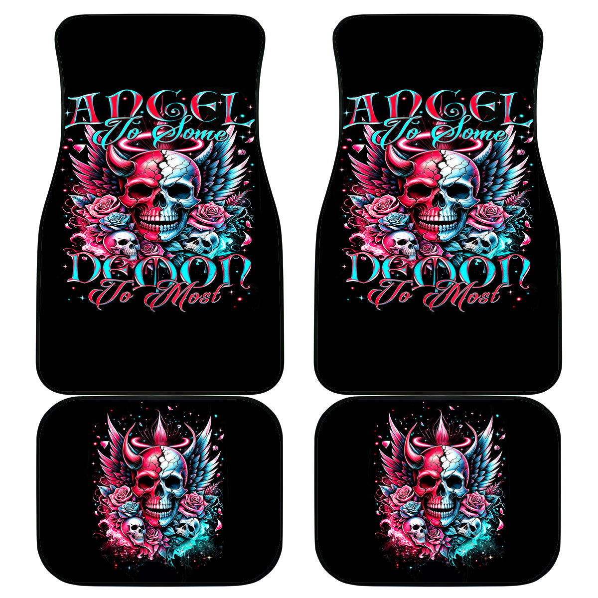 Couple Skull Car Mats She Was And Angel Craving Chaos Demon Seeking Peace - Wonder Print Shop