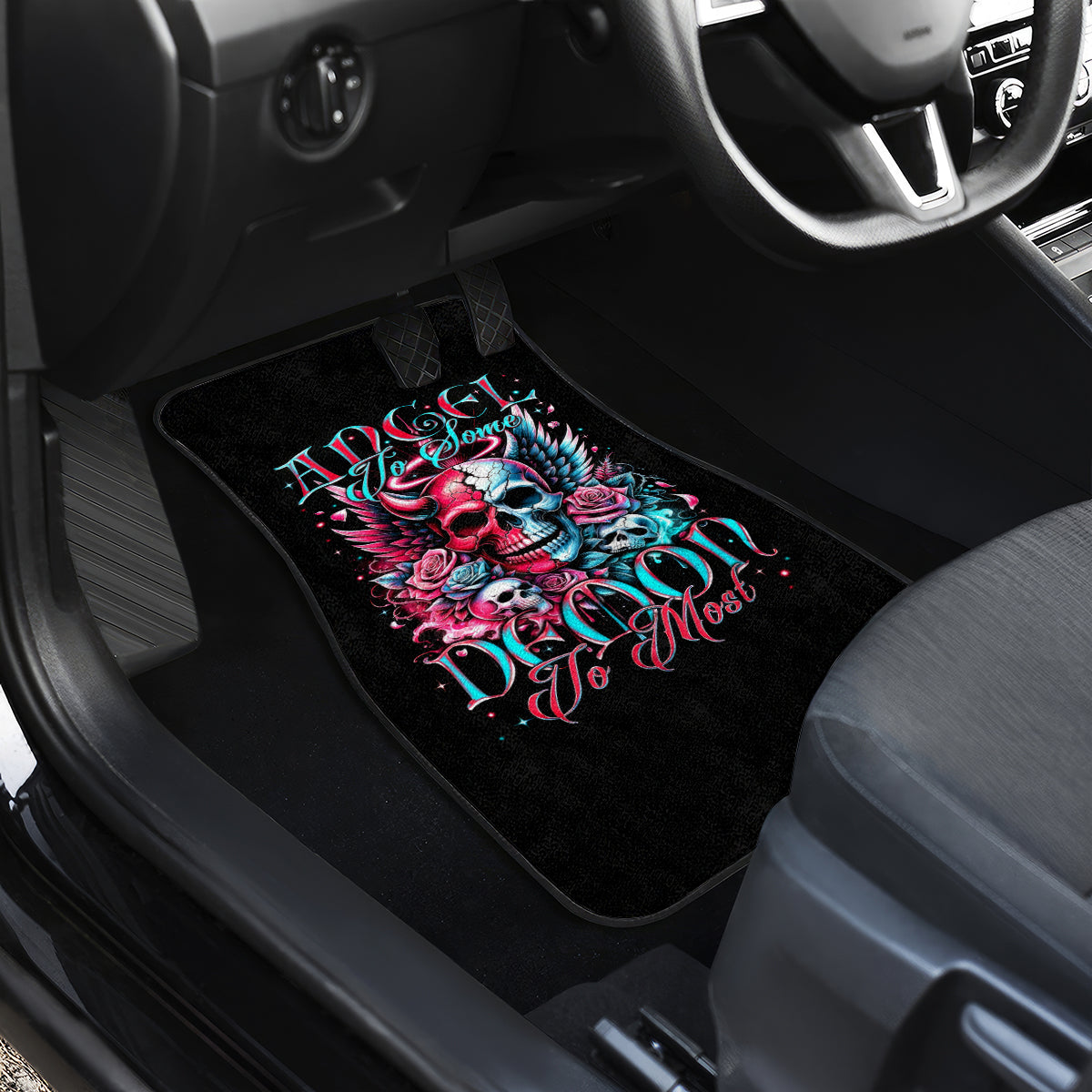 Couple Skull Car Mats She Was And Angel Craving Chaos Demon Seeking Peace - Wonder Print Shop