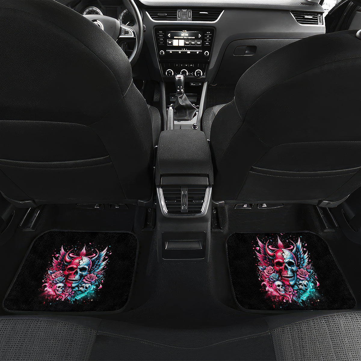 Couple Skull Car Mats She Was And Angel Craving Chaos Demon Seeking Peace - Wonder Print Shop