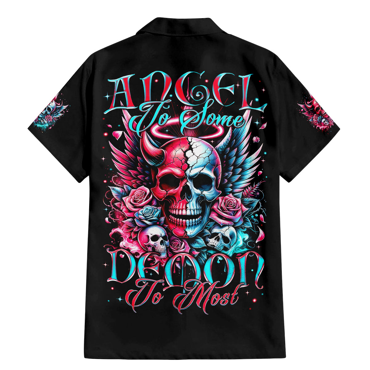 Couple Skull Family Matching Mermaid Dress and Hawaiian Shirt She Was And Angel Craving Chaos Demon Seeking Peace - Wonder Print Shop